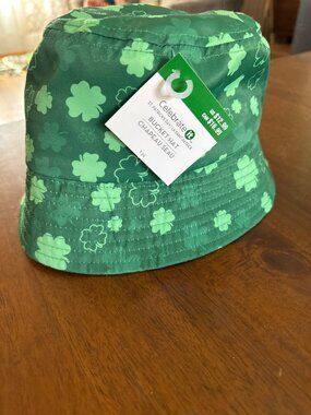 St. Patricks Day Green Bucket Hat With Clover Pattern Celebrate It Brand One Siz